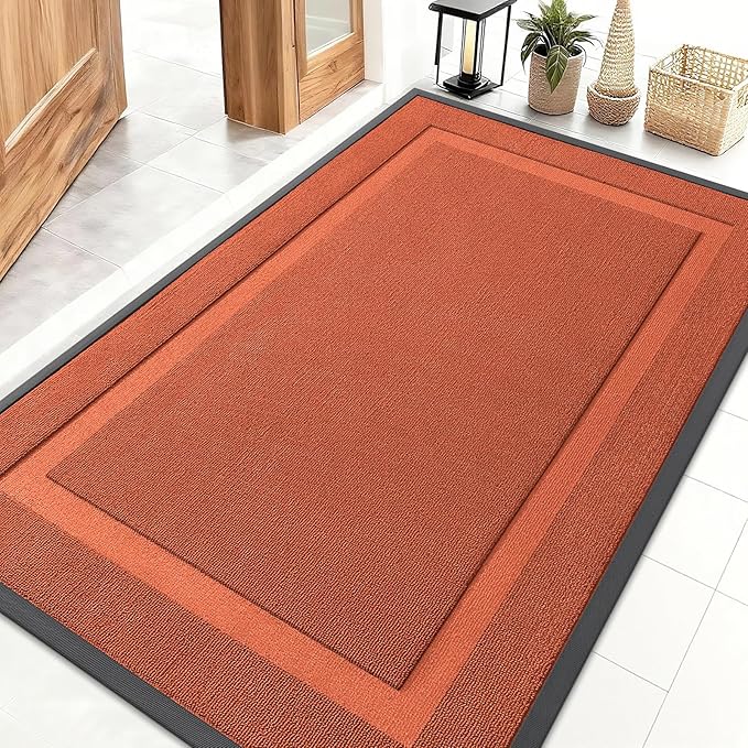 OLANLY Front Door Mat Indoor Outdoor Entrance, Waterproof All-Season, All-Weather Doormat, Sturdy Natural Rubber, Low Profile, Easy Clean Patio Porch Entryway Mat, 47x32, Vermillion Red