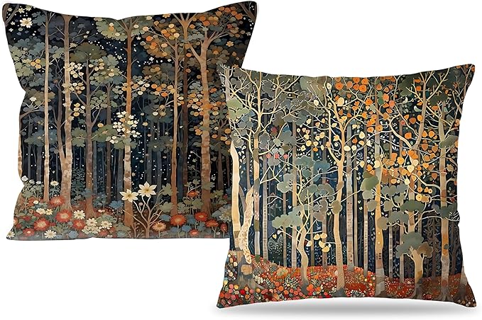 Rustic William Morris Inspired Autumn Forest Decor Throw Pillow Covers 18x18 Set of 2, Vintage Botanical Nature Decorative Throw Pillow Covers for Home Bedroom Living Room,Fall Home Room Decor