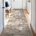 2'6''x8' Washable Kitchen Runner Rug: Modern Abstract Runners for Hallway Soft Non Slip Rugs with Rubber Backing Low Pile Thin Floor Carpet for Entryway Bedroom Bathroom Indoor(Brown/Brick,2'6''x8')