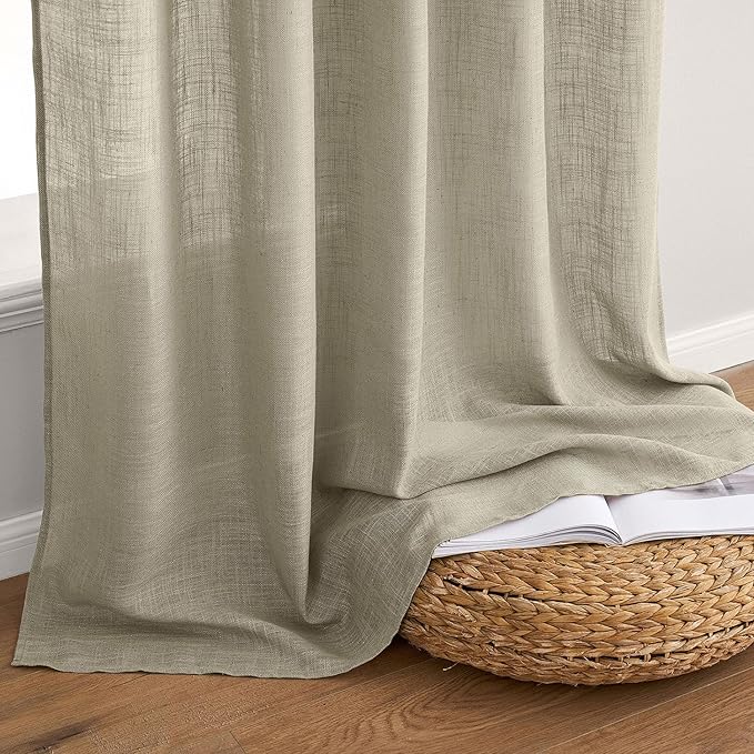 MIULEE Oatmeal Linen Curtains 72 Inch Length 2 Panels for Bedroom Living Room, Soft Thick Linen Textured Natural Window Drapes Semi Sheer Light Filtering Back Tab Rod Pocket Burlap Look Decor