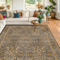 Gold Brown Floral Living Room Rug 5x7 - Vintage Forest Washable Area Rugs for Dining Room, Bedroom, Oriental Distressed Low Pile Non Slip Stain Resistance Indoor Earthy Carpet