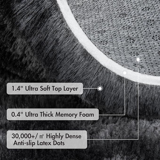 6x9 Ft Large Shag Rugs for Living Room Decor, Tie-Dyed Ultra Soft Fluffy Furry Area Rugs for Bedroom Indoor Floor, Aesthetic Carpet for Kids Home (Dark Grey)