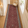 Dark Red 2'6''x8' Wide Hallway Runner Rug - Washable Kitchen Sink Rug, Non Slip 8ft Long Runner Rug for Entryway, Burgundy Turkish Floral Print Home Décor