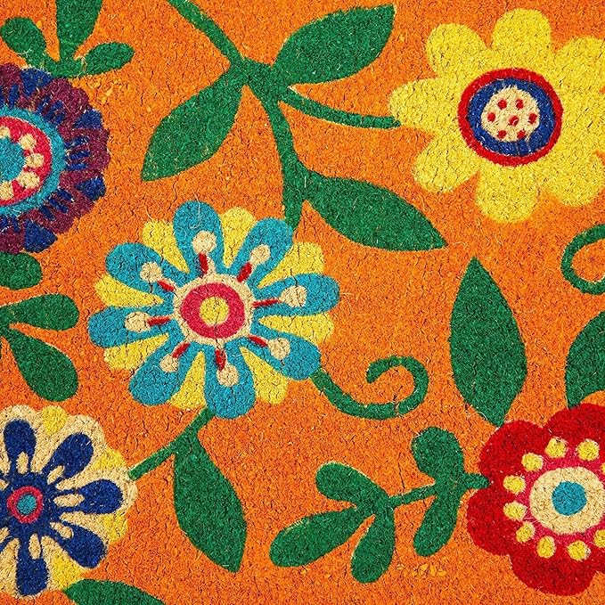Juvale Floral Coir Door Mat - 17 x 30 in, Natural & Modern - Outdoor Welcome Mat for Front Door & Patio with PVC Backing