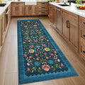GarveeHome Floral Rug 2.5x10 Runners for Hallways, Boho Kitchen Runner Rugs Non Slip Bath Runners, Vintage Washable Runner Rug for Bedroom, Soft Long Rugs for Entryway Bathroom Laundry Dorm, Blue