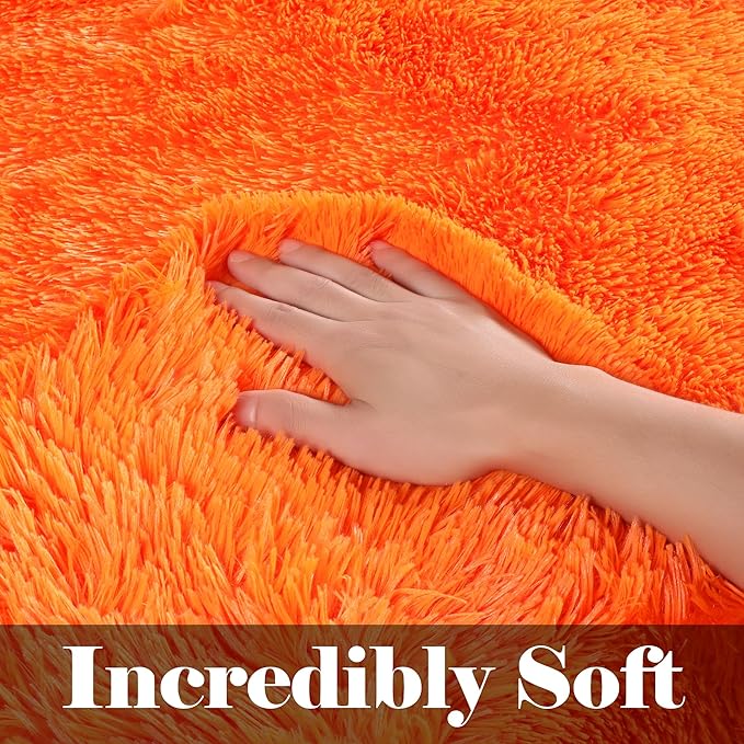 ONASAR Orange Area Rugs for Bedroom Living Room, Fluffy 4x6 Indoor Bedside Floor Throw Rug, Soft Plush Shaggy Carpet for Nursery Kids Girls Boys Teen Dorm Home Office Decor Aesthetic