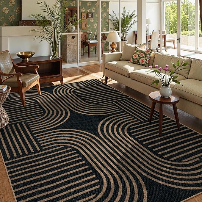 Lahome Enfys Modern Geometric Easy Jute Rug, 6x9 Area Rugs for Living Room Outdoor Patio Washable Indoor Outdoor Carpet, Farmhouse Large Non Slip Carpet for Bedroom Backyard Dining Room