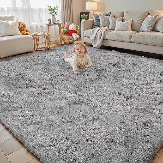 8x10 Area Rugs for Living Room Bedroom Rug, Large Shaggy Soft Plush Furry Bedside Rug, Area Rugs for Home Decor (Light Grey, 8x10 Feet)