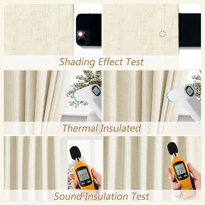 Guken Warm Beige 100% Blackout Linen Curtains 102 Inch Length 2 Panels Set for Living Room Bedroom Back Tab Thermal Insulated Black Out Drapes Room Darkening Farmhouse Style for Bedroom 52x102