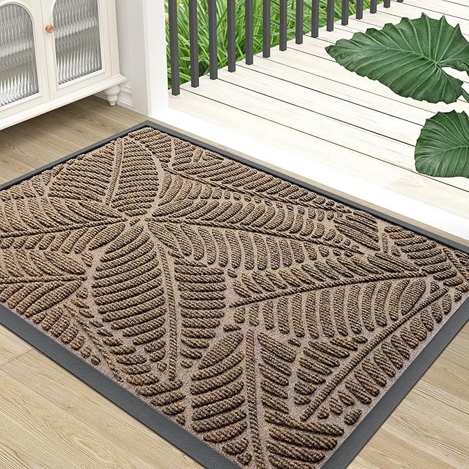 Colorxy Waterproof Doormat, Sturdy Natural Rubber Front Indoor Mat, Non Slip Low Profile Indoor Outdoor Door Mats, Stain and Fade Resistant Floor Mat, Easy Clean Patio Entrance Mat, 47''x24'', Brown