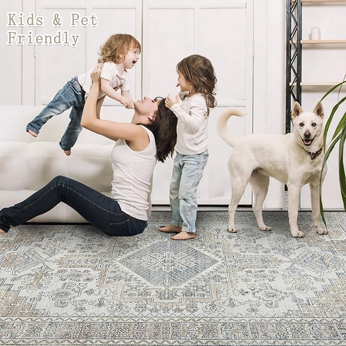 Machine Washable Rugs 5x7 Area Rugs for Living Room,Ultra Soft Low Pile Retro Rugs for Bedroom,Dining Room,Large Non Slip Carpet Vintage Distressed Accent Rug for Farmhouse Office Home Decor