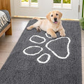 Smiry Dog Door Mat for Muddy Paws, Absorbent Dirt Trapper Non Slip Quick Dry Washable Chenille Mat for Mud Dogs, Entry Rug for Indoor and Outdoor (54x32 Inches, Dark Grey and White)