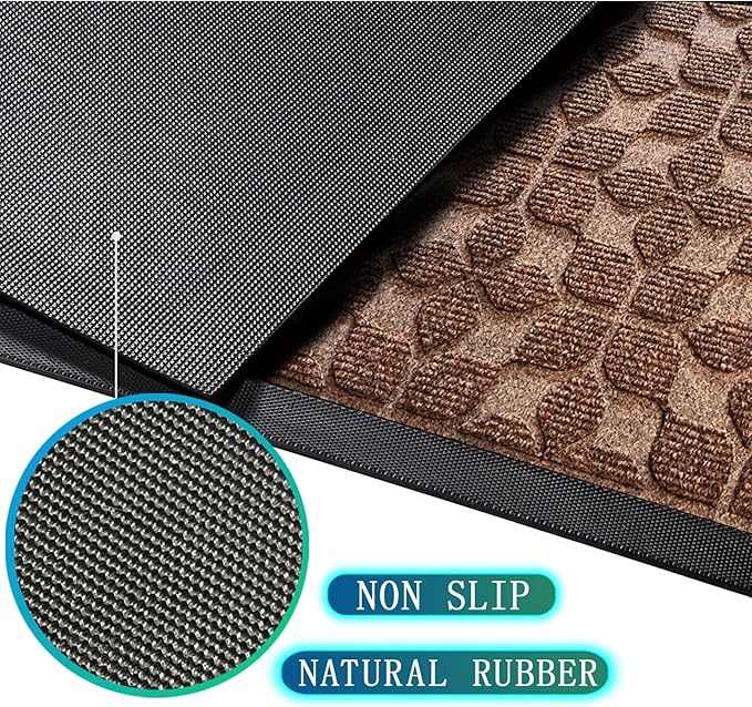 Bulijojo Sturdy Front Entrance Doormats,Durable Heavy Duty Welcome Mat,Thick Absorbent Natural Rubber Non Slip Mat,Easy Clean Entryway Mat 17"x30" Geometric Brown