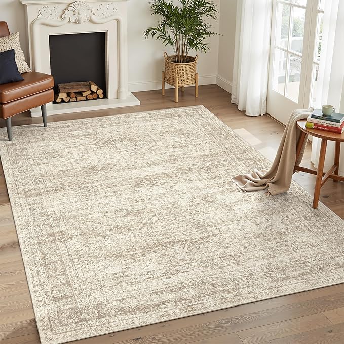 6x9 Area Rug for Living Room Washable 6x9 Rug Non-Slip Modern Rugs for Bedroom Dinning Room Ultra-Thin Indoor Beige Rug