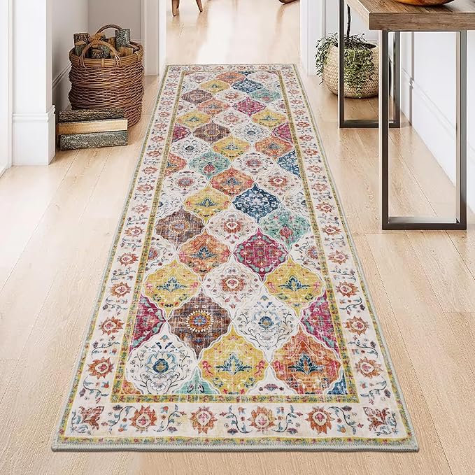 HEBE Hallway Runner Rug 2'x6' Washable Vintage Distressed Area Rugs Non Slip Laundry Rug Runner Boho Floor Carpet Runners for Hallways Entryway Laundry Room Kitchen Bathroom