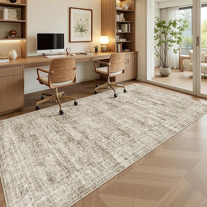 Hallway Runner Rug 4x8 Wide: Washable Thin Runners for Hallways Entry, Non Slip Soft Vintage Kitchen Area Rugs for Living Room Bedroom Dining Room Foyer (Brown, 4x8)