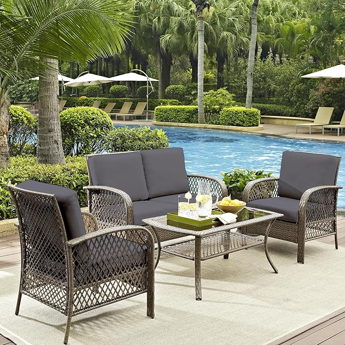 14Pcs Outdoor Cushion Covers, Patio Cushion Covers,Stretch Elastic Slipcovers, Replacement Washable & Reusable Furniture Protector for Patio Couch (Grey,Cover Only)