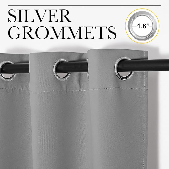 NICETOWN Silver Grey Blackout Curtain Panels for Bedroom, Thermal Insulated Grommet Top Blackout Draperies and Drapes for Basement (2 Panels, W34 x L48-inch)