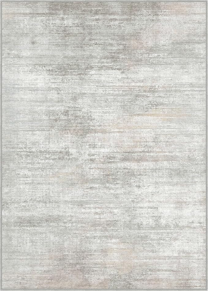 Area Rugs 8x10 for Living Room Bedroom, Modern Abstract Machine Washable Rug, Large Soft Low Pile Floor Carpet with Non Slip Backing for Dining Room, Light Grey/Beige