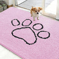 OLANLY Dog Door Mat for Muddy Paws 48x30, Paw Print Design, Absorbs Moisture and Dirt, Absorbent Non-Slip Washable Doormat, Quick Dry Chenille Mud Mat for Dogs, Entry Indoor Entryway Carpet, Pink