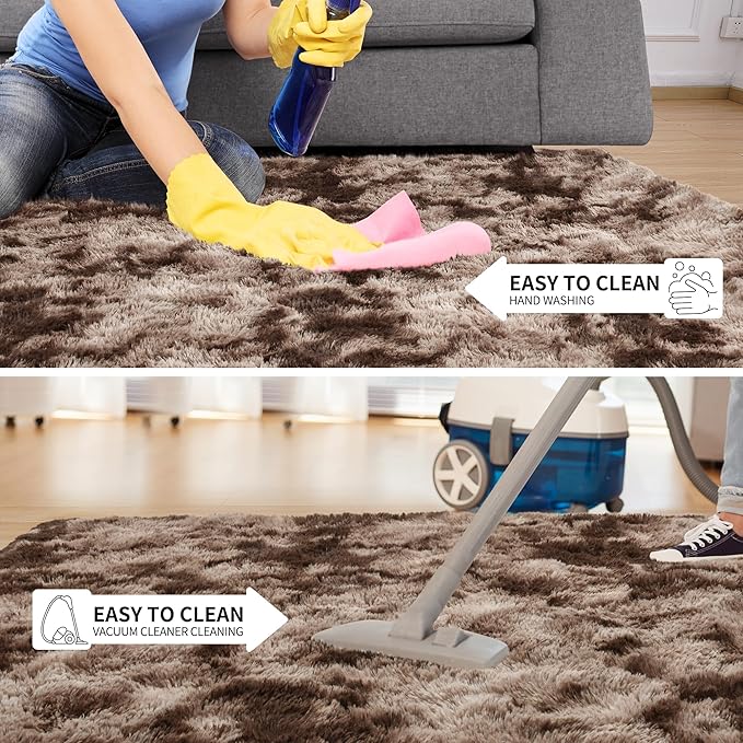 Tepook Area Rugs 9x12 for Living Room, Super Soft Fluffy Rugs for Bedroom, Modern Shaggy Rug Fuzzy Carpets for Kids, Plush Indoor Nursery Home Decor Rug with Non-Slip Bottom, Tie-Dyed Coffee