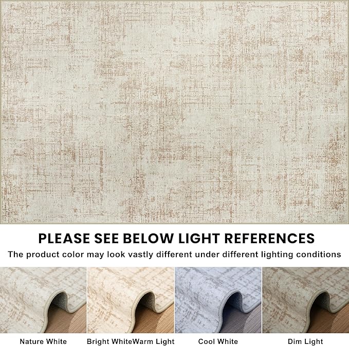 10x14 Area Rugs for Living Room Washable Rug: Anti-Skid Abstract Modern Living Room Rug Soft Thin Carpets Indoor Floor Non-Shedding Carpet for Bedroom Dining Farmhouse Nursery Home Office Beige White
