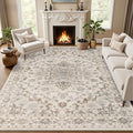 Area Rugs 10x14 Living Room Rug: Washable Rug Soft Vintage Distressed Floral Carpet Indoor Non-Slip Stain Resistant Large Carpets for Bedroom Dining Room Farmhouse Nursery Home Office Brown Beige
