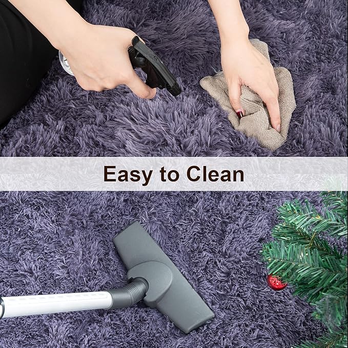 TWINNIS Super Soft Shaggy Rugs Fluffy Carpets 5x8 Feet, Indoor Modern Plush Area Rugs for Living Room Bedroom Kids Room Nursery Home Decor, Upgrade Anti-Skid Rectangular Fuzzy Rug, Grey Purple