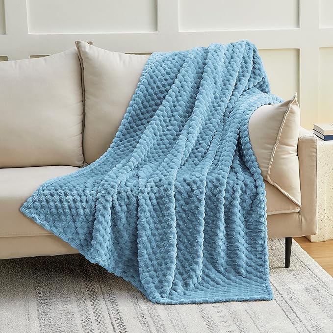 EXQ Home Fleece Throw Blanket for Couch or Bed - 3D Imitation Turtle Shell Jacquard Decorative Blankets - Cozy Soft Lightweight Fuzzy Flannel Blanket Suitable for All Seasons(50"×60",Blue)