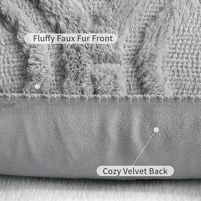 decorUhome Throw Pillow Covers 26x26 Inch Set of 2, Soft Plush Faux Wool Grey Solid Couch Pillow Covers, Accent Euro Sham Farmhouse Neutral Square Pillow Cases for Sofa Bed Living Room