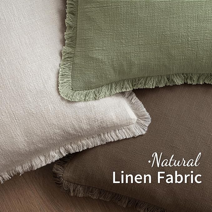 MIULEE Decorative Throw Pillow Covers Neutral Linen Fringe Throw Pillows Euro Shams Set of 2 Chocolate Brown Boho Farmhouse Cushion Covers for Couch Sofa Bed Living Room Spring Home Decor 24x24 Inch