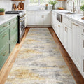 2'6''x12' Washable Kitchen Runner Rug: Modern Abstract Runners for Hallway Soft Non Slip Rugs with Rubber Backing Low Pile Thin Floor Carpet for Entryway Bedroom Bathroom Indoor(Grey/Yellow,2'6''x12')