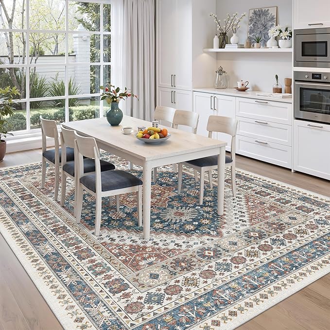 zesthome 9x12 Area Rugs,Stain Resistant Washable Rug,Ultra-Thin Rugs for Living Room,Bedroom,Non-Slip Backing Home Decor Large Area Rug (Navy Blue/Red,9'x12')