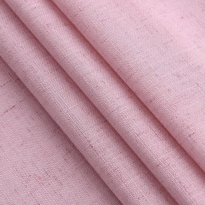 Rose Linen 96 Inch Long Curtains Panels 2 Panel Set with Back Tab Rod Pocket Semi Sheer Light Filtering Boho Aesthetic Style Room Decor Burlap Look Curtain for Bedroom and Living Room 52x96 Inch