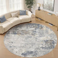 10ft Round Area Rug Living Room Rugs - 10x10 Washable Large Neutral Modern Abstract Soft Thin Rug Indoor Floor No Slip Rug Carpet for Bedroom Under Dining Table Home Office Decor - Blue Grey