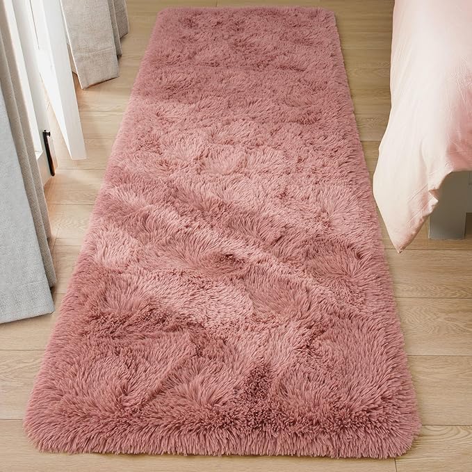 Tepook Soft Runner Rugs for Bedroom 2x6 ft with Rubber Backing, Blush Fluffy Rugs for Living Room, Shag Bedside Rug Fuzzy Plush Carpet for Room, Area Rug for Dorm Nursery Hallway Indoor Home Decor