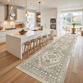 Runner Rug 2x10, Ultra-Thin Kitchen Rugs Non Slip Washable Rugs for Entryway Rug, Kitchen Runner Low Pile Vintage Soft Carpets for Living Room, Bathroom Bedroom (Brown,2'x10')