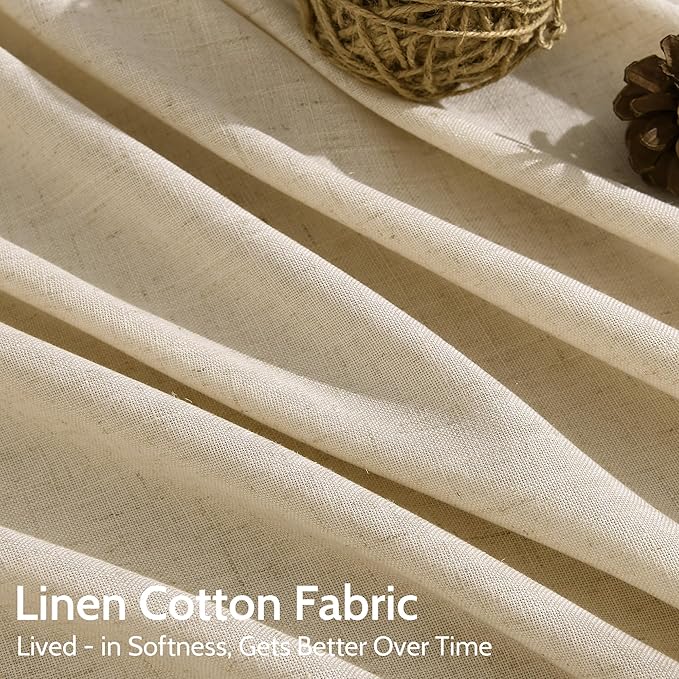 Tan Linen Curtains 96 Inches Long for Living Room Rod Back Tab Vintage Rustic Farmhouse Light Filtering Curtain Burlap Textured Linen Drapes 96 Inch Dinning Room Bedroom 52x96 8FT,2 Panels