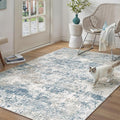 PureCozy Blue 4x6 Area Rug Washable Abstract Office Carpet Modern Neutral Non Slip Indoor Entry Soft Low Pile Contemporary Aesthetic Door Mat Bedroom Throw Rug for Kitchen Laundry Dining Room