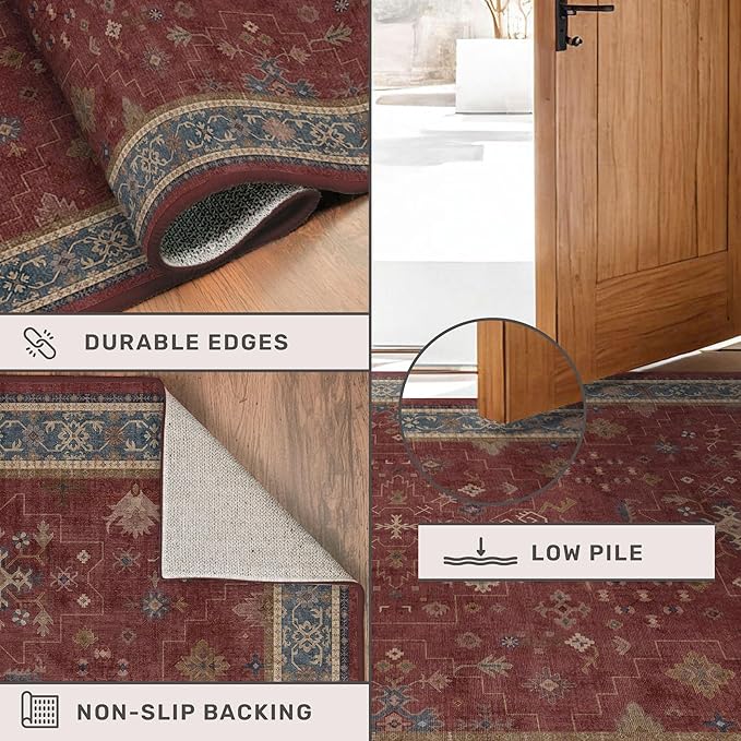Hazo Haus Oriental 9x12 Soft Rugs for Living Room - Dark Red Rugs for Bedroom Aesthetic, Dining Room Under Kitchen Table, Washable Soft Non Slip Large Area Vintage Décor