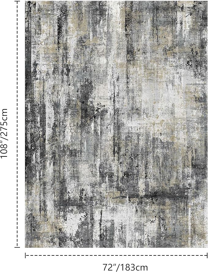 Latte&Fog 6x9 Area Rugs for Living Room Bedroom, Black Modern Abstract Neutral Washable Rug, Boho Non Slip Low Pile Carpet for Dining Room, Dorm,Classroom,College Dorm and Farmhouse - Black Gold