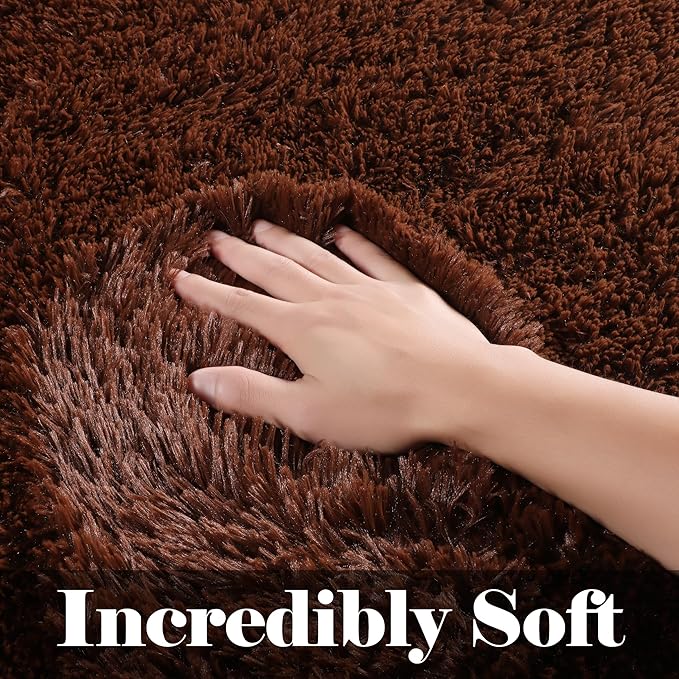 ONASAR Brown 8x10 Area Rugs for Living Room, Large Fluffy Shag Bedroom Rug, Soft Plush Thick Shaggy Big Floor Carpet for Kids Boy and Girls Teen Dorm Nursery Indoor Home Decor Aesthetic