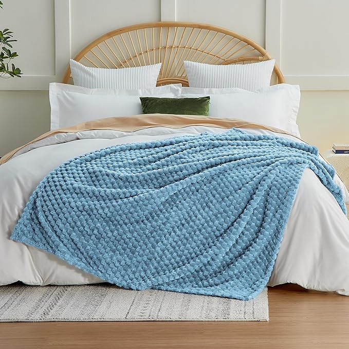 EXQ Home Fleece Throw Blanket for Couch or Bed - 3D Imitation Turtle Shell Jacquard Decorative Blankets - Cozy Soft Lightweight Fuzzy Flannel Blanket Suitable for All Seasons(50"×60",Blue)