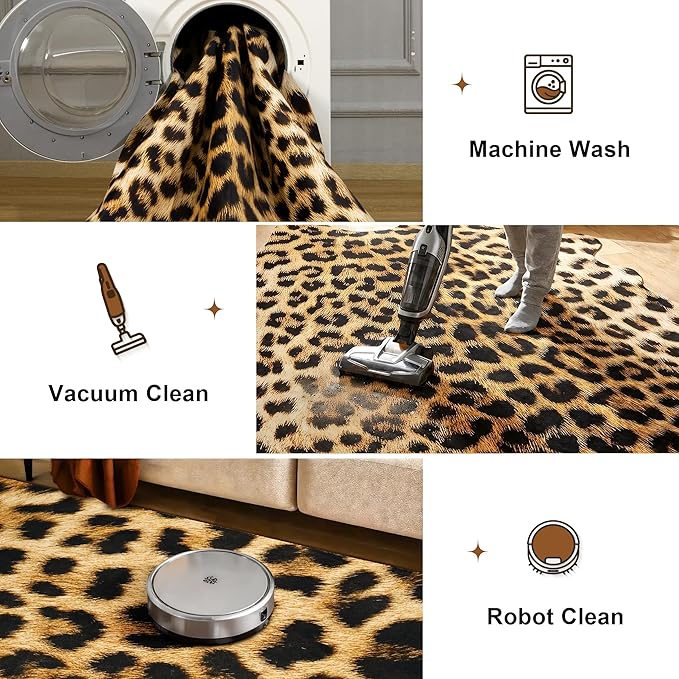 AROGAN Western Decor Faux Fur Leopard Rug, 8 x 10 Feet Premium Animal Skin Leopard Hide Rug, Sturdy Cheetah Print Rugs for Wall Decor, Western Floor Carpet for Bedroom Living Room, Black and Gold