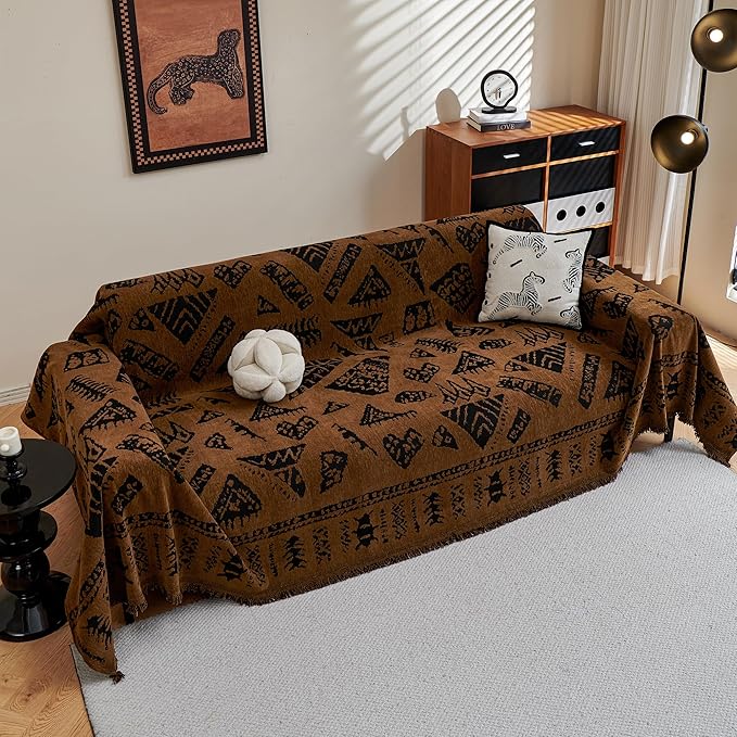 MYSKY HOME Boho Couch Cover Sofa Covers, Couch Covers for 2-3 Cushion Couch Sofa, Chenille L Shape Sectional Couch Cover- Pet-Friendly, Machine Washable, Sofa Protector for Kid, 71"x118", Coffee