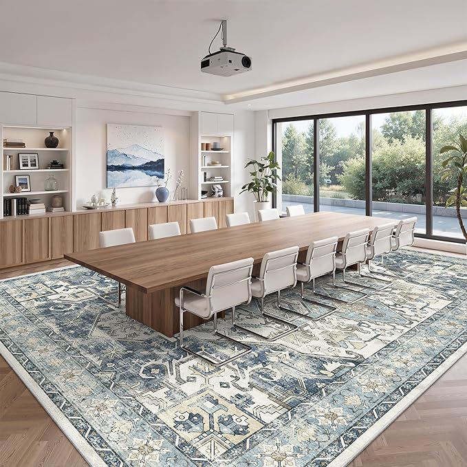 zesthome 10x14 Area Rugs-Washable Rug for Living Room, Non-Slip Backing Rugs, Stain Resistant 10x14 Rug for Bedroom, Ultra-Thin Low Pile Rugs, Vintage Large Home Decor