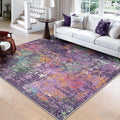 Washable Area Rugs Square 8ft Non-Slip Modern Abstract Soft for Living Room Entryway Bedroom Nursery, Print Pattern, Purple Orange Blue Green Rust Red Colorful