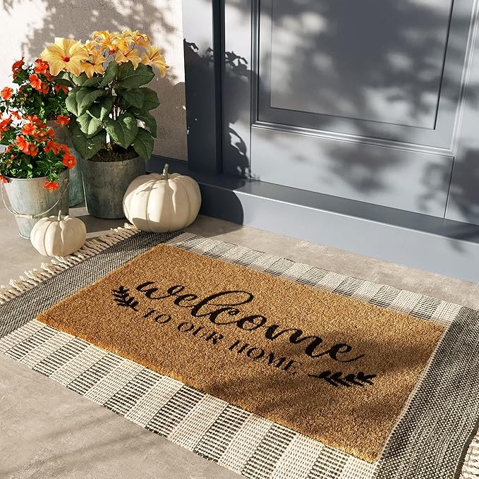Barnyard Designs Doormat Welcome Mat for Outdoors, Large Front Door Entrance Mat, Brown (Welcome to Our Home, 30x17)