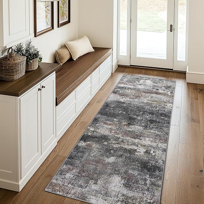 BEIMO Runner Rug for Hallway Kitchen 2x8 Machine Washable Runners Rug for Entryway, Dark Gray Soft Modern Abstract Throw Rugs, Floor Carpet with Non Slip Rubber Backing