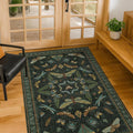 Green and Black Entryway Rug - 3x5 Throw Rug for Large Kitchen, Entry Way, Mudroom, Dark Unique Insect Print, Washable Low Pile Floor Carpet